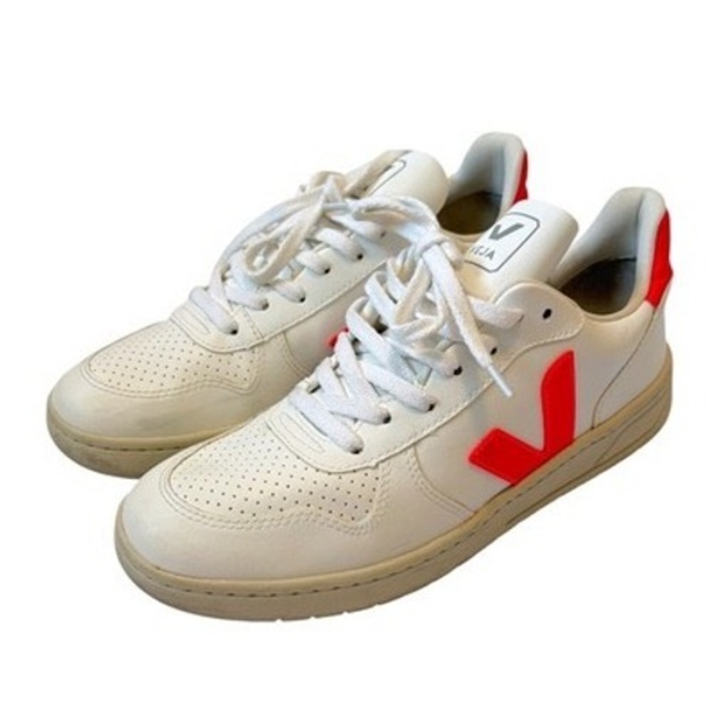 Veja Vegan Leather V-10 Sneakers in White Matcha Rose Florescent Shoes 42 US 11